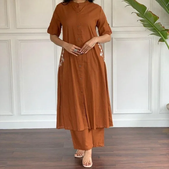 Rust Brown Button-Down Kurta Set - Picture 3 of 3